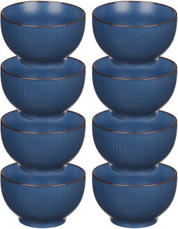 Vivalto Kommetjes/serveer schaaltjes - 8x - Mistique - porselein - D14 x H8 cm - blauw - Stapelbaar