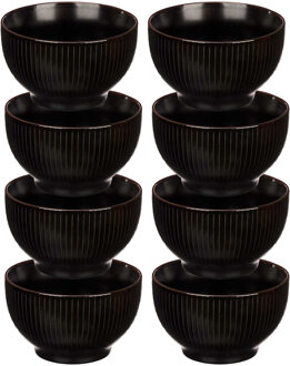 Vivalto Kommetjes/serveer schaaltjes - 8x - Mistique - porselein - D14 x H8 cm - zwart - Stapelbaar