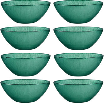 Vivalto Kommetjes/serveer schaaltjes - 8x - Murano - glas - D15 x H6 cm - groen - Stapelbaar