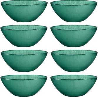 Vivalto Kommetjes/serveer schaaltjes - 8x - Murano - glas - D15 x H6 cm - groen - Stapelbaar