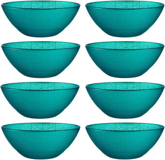 Vivalto Kommetjes/serveer schaaltjes - 8x - Murano - glas - D15 x H6 cm - turquoise blauw - Stapelbaar