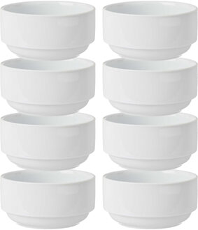 Vivalto Kommetjes/serveer schaaltjes - 8x - Sendai - porselein - D13 x H6.5 cm - ivoor wit - Stapelbaar