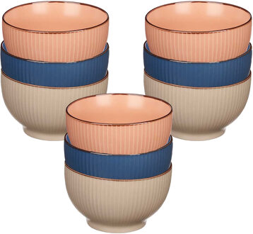 Vivalto Kommetjes/serveer schaaltjes - 9x stuks - Mistique - porselein - D14 x H8 cm - 3 kleuren