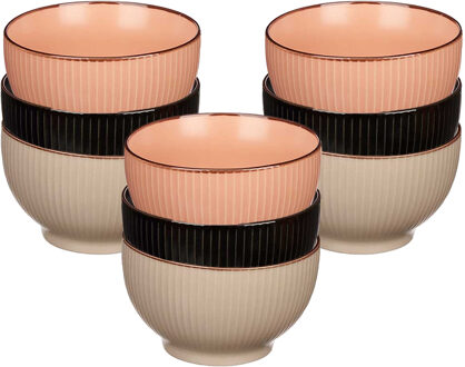 Vivalto Kommetjes/serveer schaaltjes - 9x stuks - Mistique - porselein - D14 x H8 cm - 3 kleuren