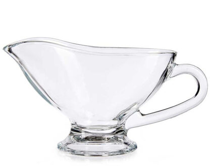 Vivalto Luxe glazen jus/saus kom - transparant - 19 x 9 x 10 cm - 300 ml - Jusbootje - Juskannetje