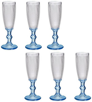 Vivalto Luxe Monaco serie Champagneglazen set 12x stuks op blauwe voet 180 ml - Champagneglazen Transparant