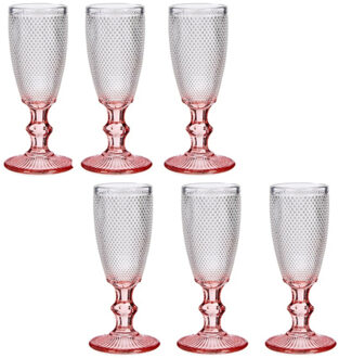 Vivalto Luxe Monaco serie Champagneglazen set 12x stuks op roze voet 180 ml - Champagneglazen Transparant