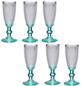 Vivalto Luxe Monaco serie Champagneglazen set 12x stuks op turquoise blauwe voet 180 ml