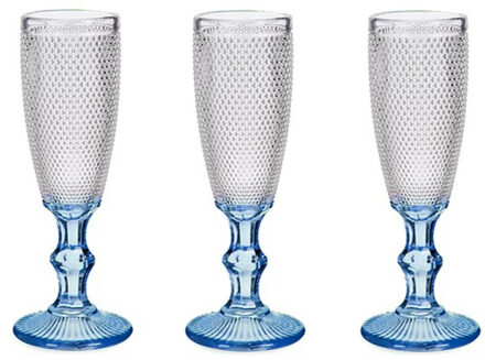 Vivalto Luxe Monaco serie Champagneglazen set 6x stuks op blauwe voet 180 ml Lichtblauw