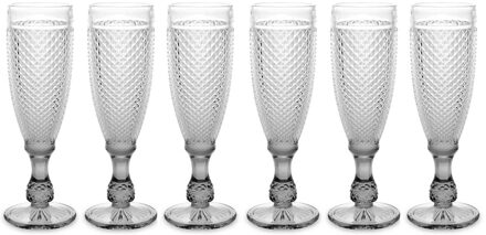 Vivalto Prosecco/champagneglazen - glas - set 12x stuks - 185 ml - Luxe Diamonds relief glas