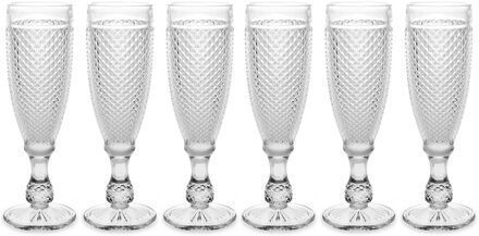 Vivalto Prosecco/champagneglazen - glas - set 12x stuks - 185 ml - Luxe Diamonds relief glas