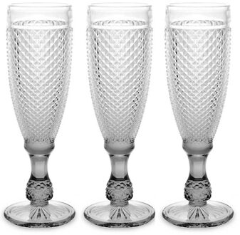 Vivalto Prosecco/champagneglazen - glas - set 6x stuks - 185 ml - Luxe Diamonds relief glas - Champagneglazen Transparant