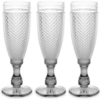 Vivalto Prosecco/champagneglazen - glas - set 6x stuks - 185 ml - Luxe Diamonds relief glas Grijs