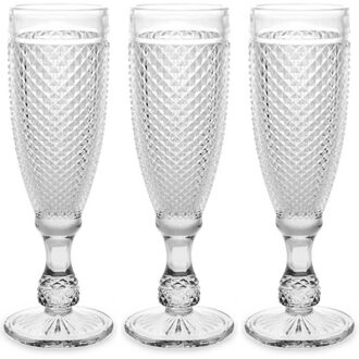 Vivalto Prosecco/champagneglazen - glas - set 6x stuks - 185 ml - Luxe Diamonds relief glas Transparant
