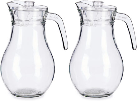 Vivalto sapkan karaf met deksel - 2x - glas - inhoud 1,8 liter - transparant