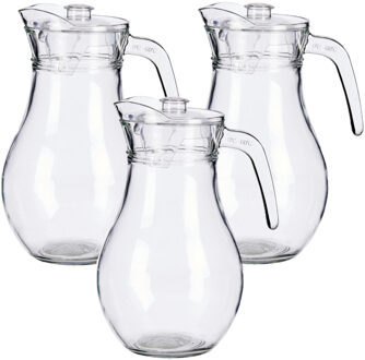 Vivalto sapkan karaf met deksel - 3x stuks - glas - inhoud 1,8 liter - transparant