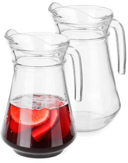 Vivalto schenkkan/water/wijn karaf - 2x - glas - transparant - 1000 ml - D12 x H20 cm