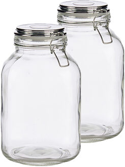 Vivalto Set van 2x stuks glazen luxe keuken voorraadpotten/voorraadbussen met klepdeksel zilver 3000 ml