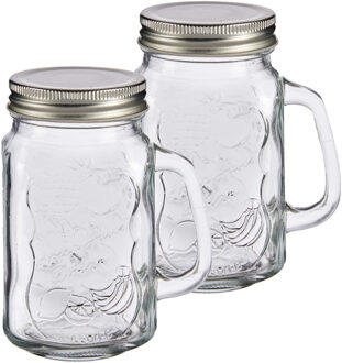 Vivalto Set van 2x stuks glazen Mason Jar drinkbekers/drinkpotjes met dop 430 ml