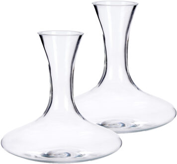 Vivalto Set van 2x stuks glazen wijn karaffen / decanteer kannen 1,4 liter 21 x 21 cm - Decanteerkaraf Transparant