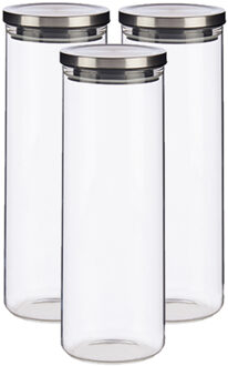 Vivalto Set van 3x stuks glazen luxe keuken voorraadpotten/voorraadbussen met deksel zilver 1700 ml
