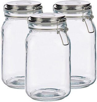 Vivalto Set van 3x stuks glazen luxe keuken voorraadpotten/voorraadbussen met klepdeksel zilver 1500 ml