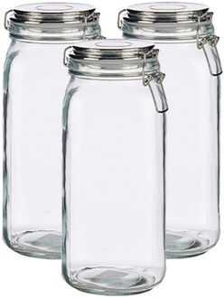 Vivalto Set van 3x stuks glazen luxe keuken voorraadpotten/voorraadbussen met klepdeksel zilver 2100 ml