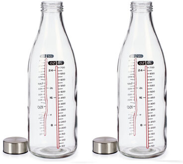 Vivalto Set van 3x stuks glazen maatflessen met stalen dop 700 ml 8 x 27 cm - Maatbekers Transparant