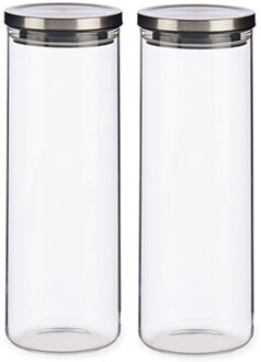 Vivalto Set van 4x stuks glazen luxe keuken voorraadpot/voorraadbus met deksel zilver 1700 ml