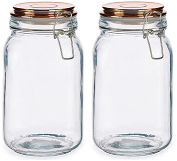 Vivalto Set van 4x stuks glazen luxe keuken voorraadpotten/voorraadbussen met klepdeksel koper 1500 ml