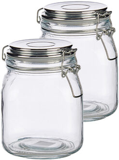 Vivalto Set van 4x stuks glazen luxe keuken voorraadpotten/voorraadbussen met klepdeksel zilver 1000 ml