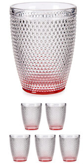 Vivalto Set van 6x stuks luxe drinkglazen/waterglazen van 300 ml transparant/rood - Drinkglazen