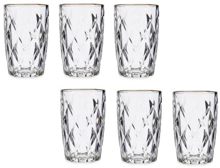 Vivalto Set van 6x stuks luxe gedecoreerd glas drinkglazen/waterglazen van 340 ml transparant/goud