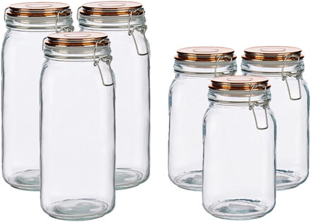 Vivalto Set van 6x stuks luxe keuken voorraadpotten met klepdeksel koper 1500 ml en 2100 ml