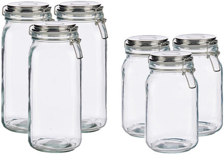 Vivalto Set van 6x stuks luxe keuken voorraadpotten met klepdeksel zilver 1500 ml en 2100 ml