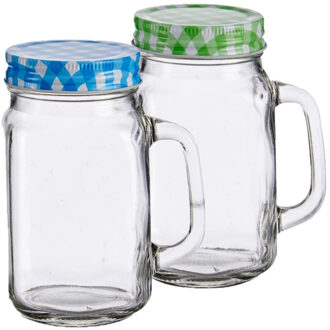 Vivalto Set van 8x stuks glazen Mason Jar drinkbekers/drinkpotjes met gekleurde dop 430 ml