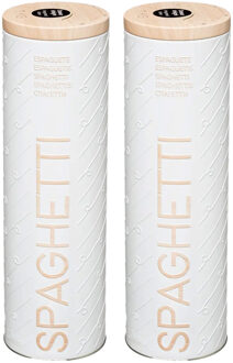 Vivalto Spaghettidoos - 2x - wit - metaal - relief - Luxe voorraadpot/voorraadbus