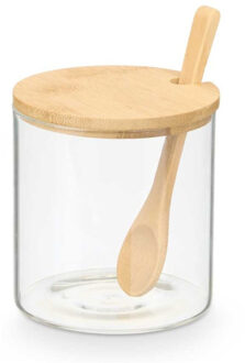 Vivalto Suikerpot Bamboo - glas/bamboe hout - transparant - 12 cm - dispenser met lepel