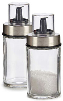 Vivalto Suikerpot Crystal - 2x - glas/rvs metaal - transparant/zilver - 12 cm - dispenser