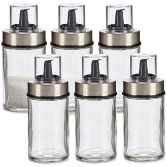 Vivalto Suikerpot Crystal - 6x - glas/rvs metaal - transparant/zilver - 12 cm - dispenser