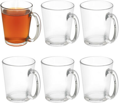 Vivalto Theeglas - 6x stuks - glas - 250 ml - met oor - glazen - thee/koffie