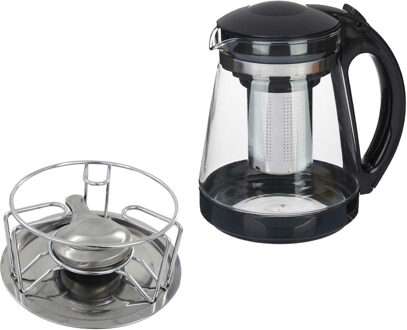 Vivalto Theepot met filter/infuser inclusief warmhoudplaatje - 1,8 L - chroom - Theepotten Transparant