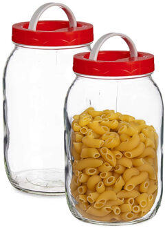 Vivalto Voedsel weck/opslag container/voorraadpot - 2x - glas - 2 liter - schroefdop/draaghengsel - transpar