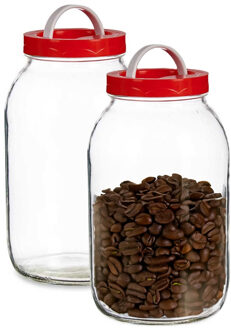 Vivalto Voedsel weck/opslag container/voorraadpot - 2x - glas - 3 liter - schroefdop/draaghengsel - transpar