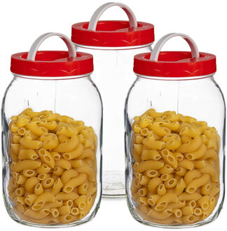 Vivalto Voedsel weck/opslag container/voorraadpot - 3x - glas - 2 liter - schroefdop/draaghengsel - transpar