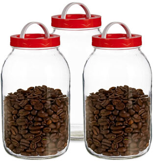 Vivalto Voedsel weck/opslag container/voorraadpot - 3x - glas - 3 liter - schroefdop/draaghengsel - transpar