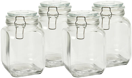 Vivalto Voorraadpot/bewaarpot - 4x - Caja - 1.2L - glas - beugelsluiting - D11 x H17 cm - Voorraadpot Transparant