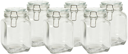 Vivalto Voorraadpot/bewaarpot - 6x - Caja - 1.2L - glas - met beugelsluiting - D11 x H17 cm