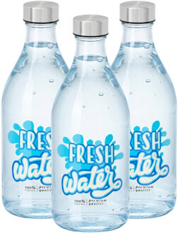 Vivalto Waterfles / drinkfles Fresh - 6x - glas - transparant - met RVS dop - 1000 ml