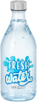 Vivalto Waterfles / drinkfles Fresh - glas - transparant - met RVS dop - 1000 ml
